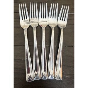 Lot Of 5 Oneida GLOSSY Lincoln  Stainless Flatware Dinner Fork
